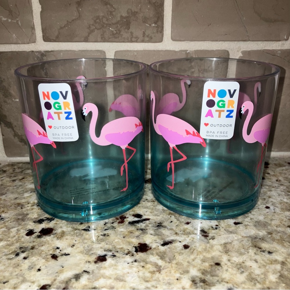 NEW Set of 2 Novogratz Flamingo Small Outdoor Tumblers